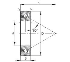 推力角接觸球軸承 BSB025062-2RS-T, 單向，接觸角 a = 60°，限制公差，兩側唇密封