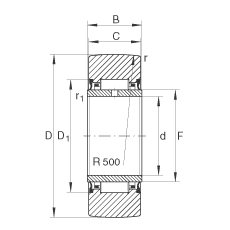 支撐型滾輪 NA2208-2RSR, 無軸向引導(dǎo)，兩側(cè)唇密封