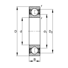 深溝球軸承 6014-2RSR, 根據(jù) DIN 625-1 標(biāo)準(zhǔn)的主要尺寸, 兩側(cè)唇密封