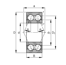 角接觸球軸承 3814-B-TVH, 雙列，接觸角 α = 25°