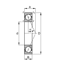 主軸軸承 B7205-E-T-P4S, 調節，成對或單元安裝，接觸角 α = 25°，限制公差