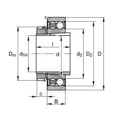 自調(diào)心球軸承 2205-K-2RS-TVH-C3 + H305, 根據(jù) DIN 630 和 DIN 5415 標(biāo)準(zhǔn)的主要尺寸, 帶錐孔和緊定套，兩側(cè)唇密封