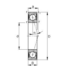 主軸軸承 B71911-C-2RSD-T-P4S, 調節，成對安裝，接觸角 α = 15°，兩側唇密封，非接觸，加嚴公差