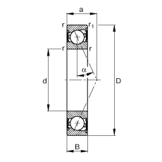 主軸軸承 B7203-E-2RSD-T-P4S, 調節，成對安裝，接觸角 α = 25°，兩側唇密封，非接觸，限制公差
