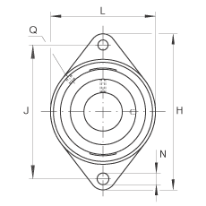 軸承座單元 RCJT2, 對角法蘭軸承座單元，鑄鐵，根據(jù) ABMA 15 - 1991, ABMA 14 - 1991, ISO3228 帶有偏心緊定環(huán)，R型密封，英制
