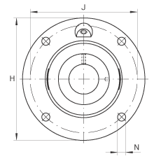 軸承座單元 RME60-N, 帶四個螺栓孔的法蘭的軸承座單元，定心凸出物，鑄鐵，偏心鎖圈，R 型密封