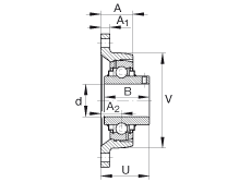 軸承座單元 RCJTY1-1/4-206, 對角法蘭軸承座單元，鑄鐵，根據(jù) ABMA 15 - 1991, ABMA 14 - 1991, ISO3228 內圈帶有平頭螺栓，R型密封，英制