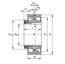 調心滾子軸承 23168-B-K-MB + H3168, 根據 DIN 635-2 標準的主要尺寸, 帶錐孔和緊定套
